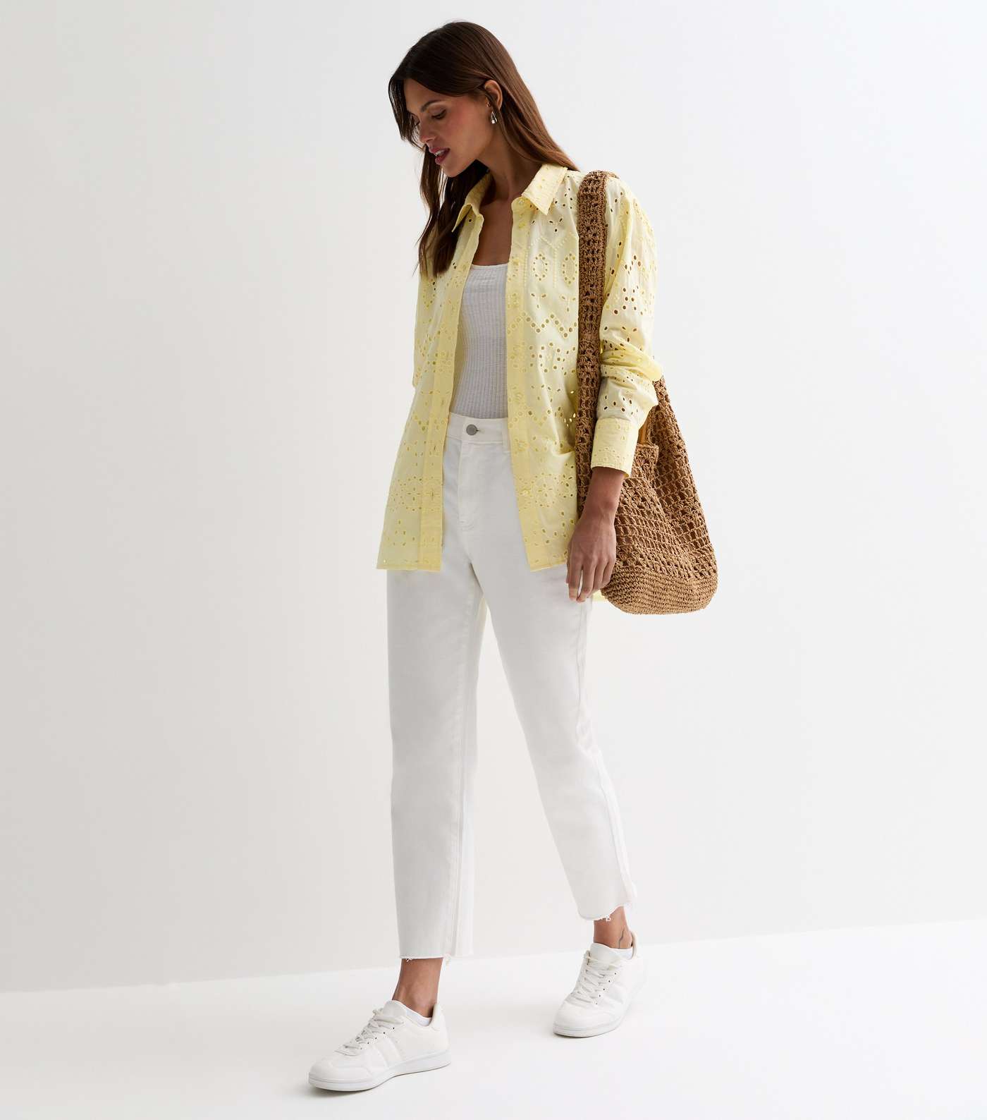 Pale Yellow Cotton Broderie Long Sleeve Shirt Image 2