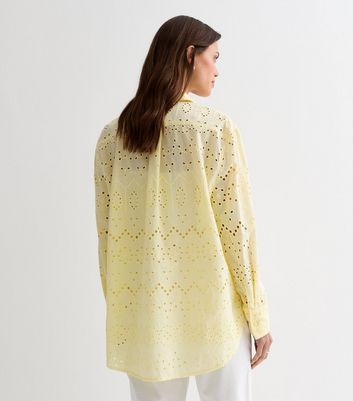Pale Yellow Cotton Broderie Long Sleeve Shirt New Look