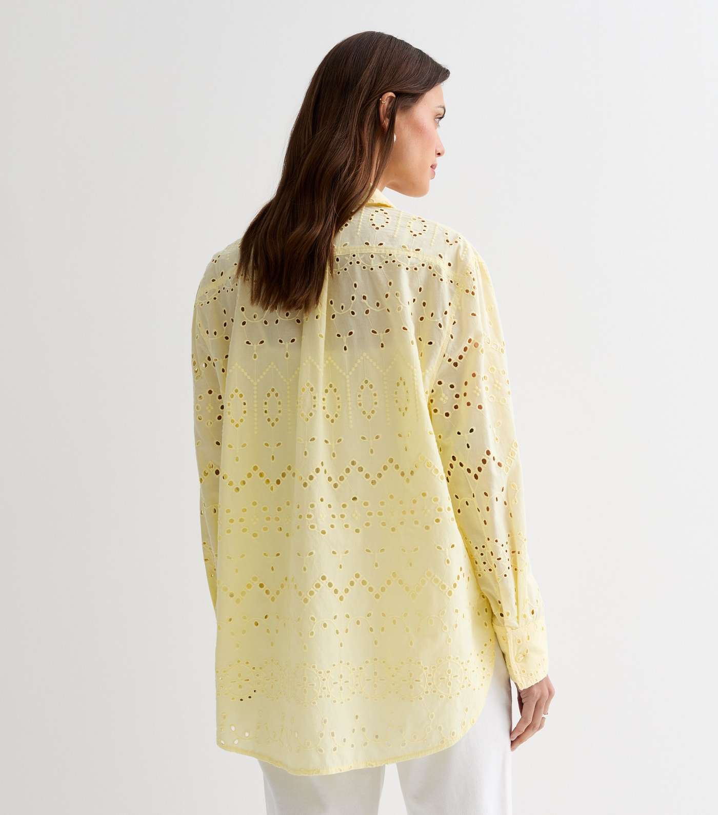 Pale Yellow Cotton Broderie Long Sleeve Shirt Image 4