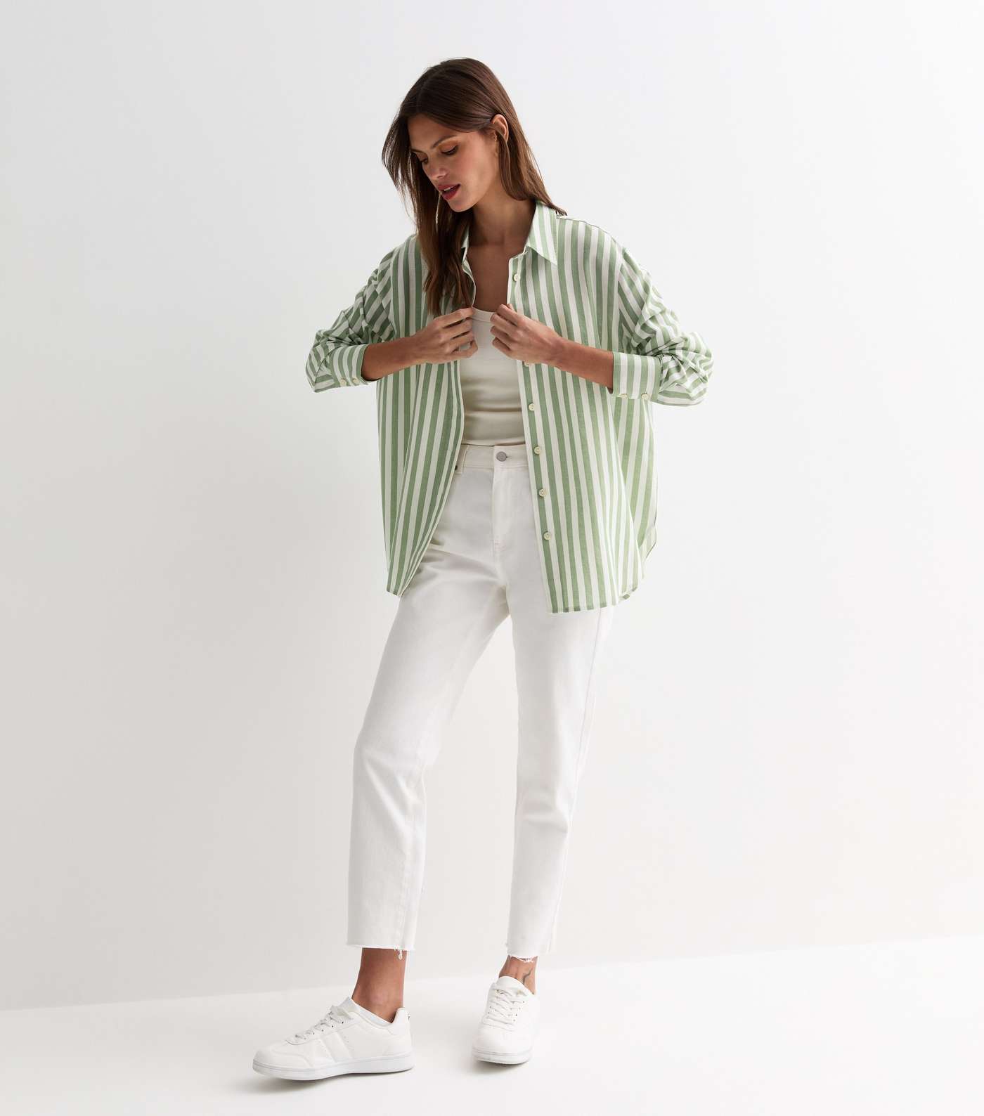Green Stripe Linen-Look Long Sleeve Shirt Image 3