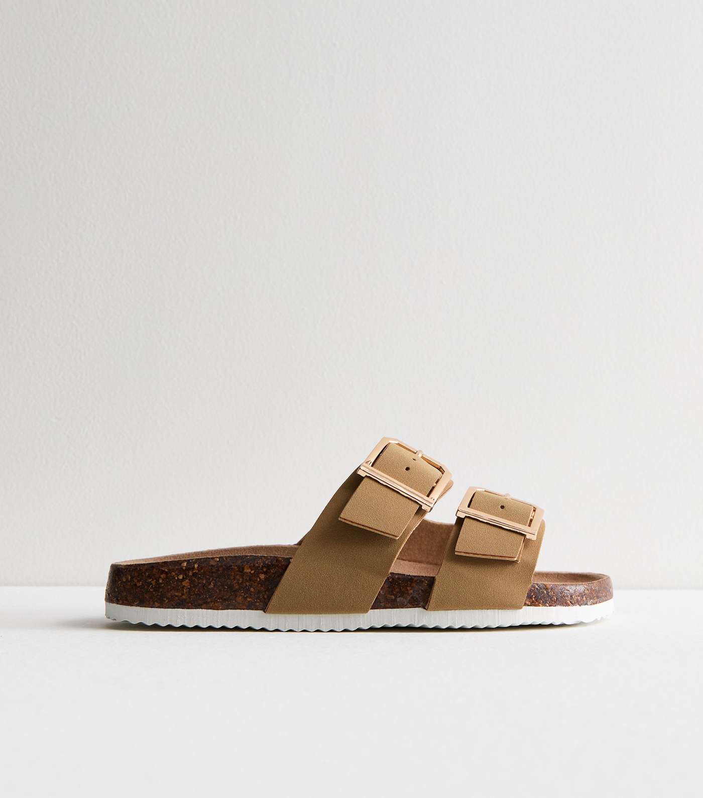 Wide Fit Light Brown Suedette Double Strap Sliders Image 5