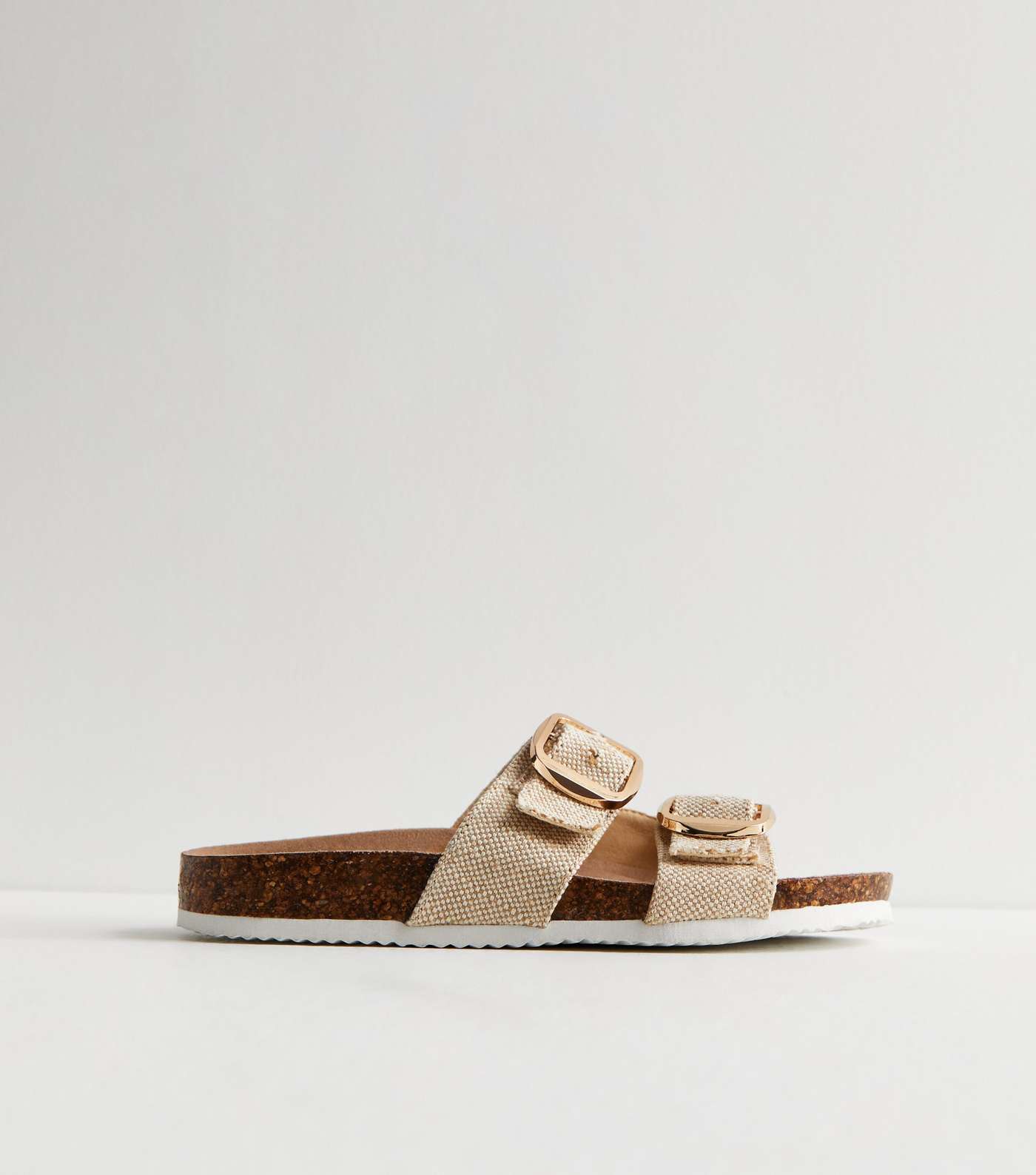 Off White Woven Buckle Footbed Sliders Image 2