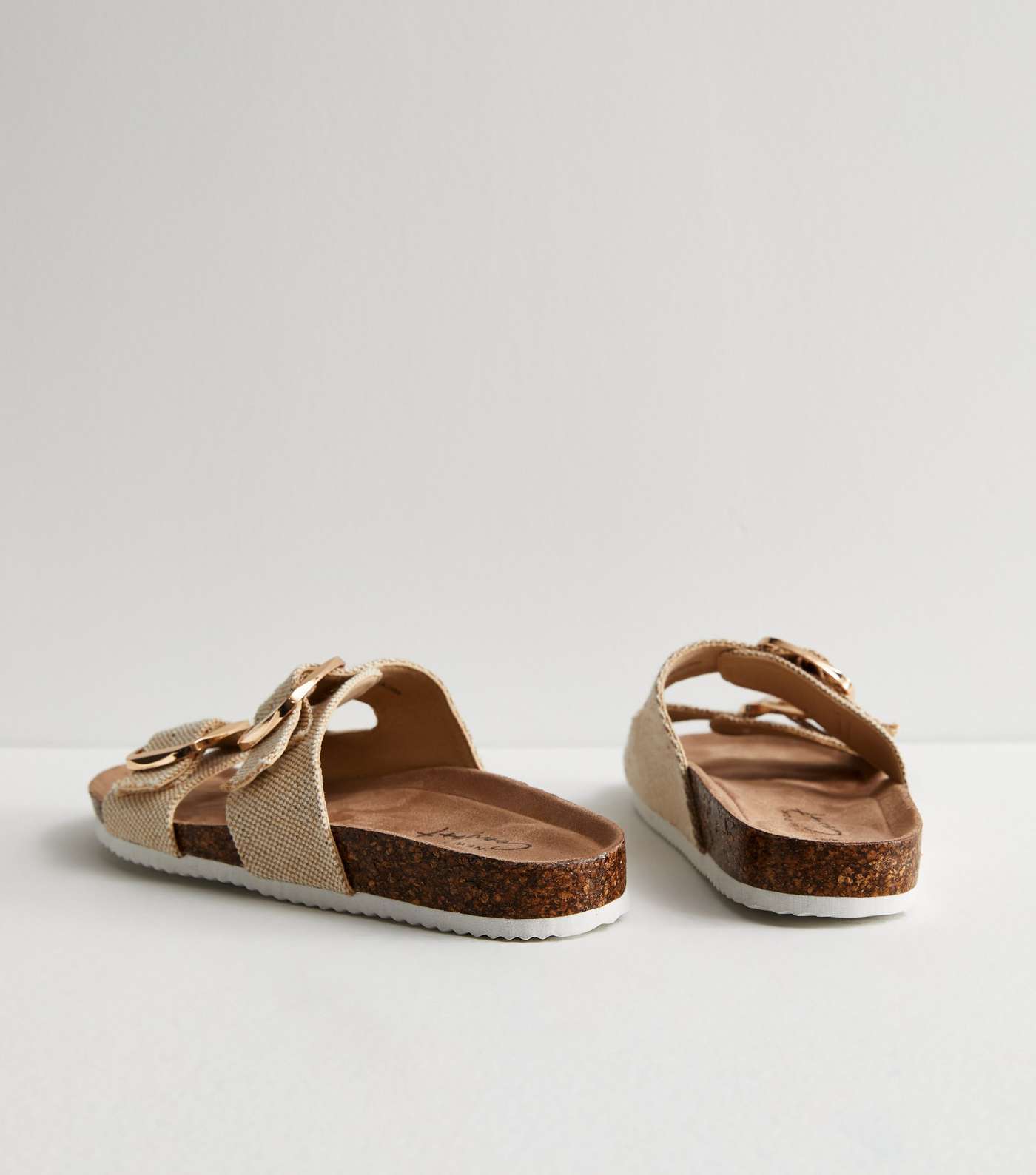 Off White Woven Buckle Footbed Sliders Image 4