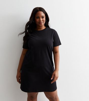 Curves Black Cotton Mini T Shirt Dress New Look