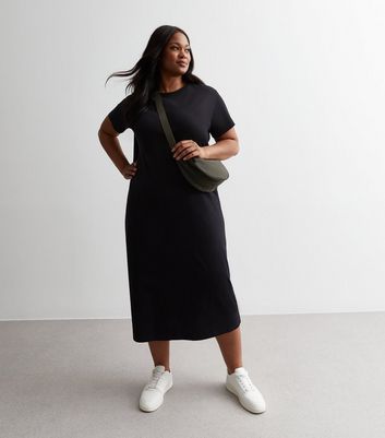 Curves Black Cotton Midaxi T Shirt Dress New Look