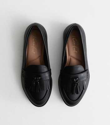 Wide Fit Black Leather-Look Tassel Front Loafers