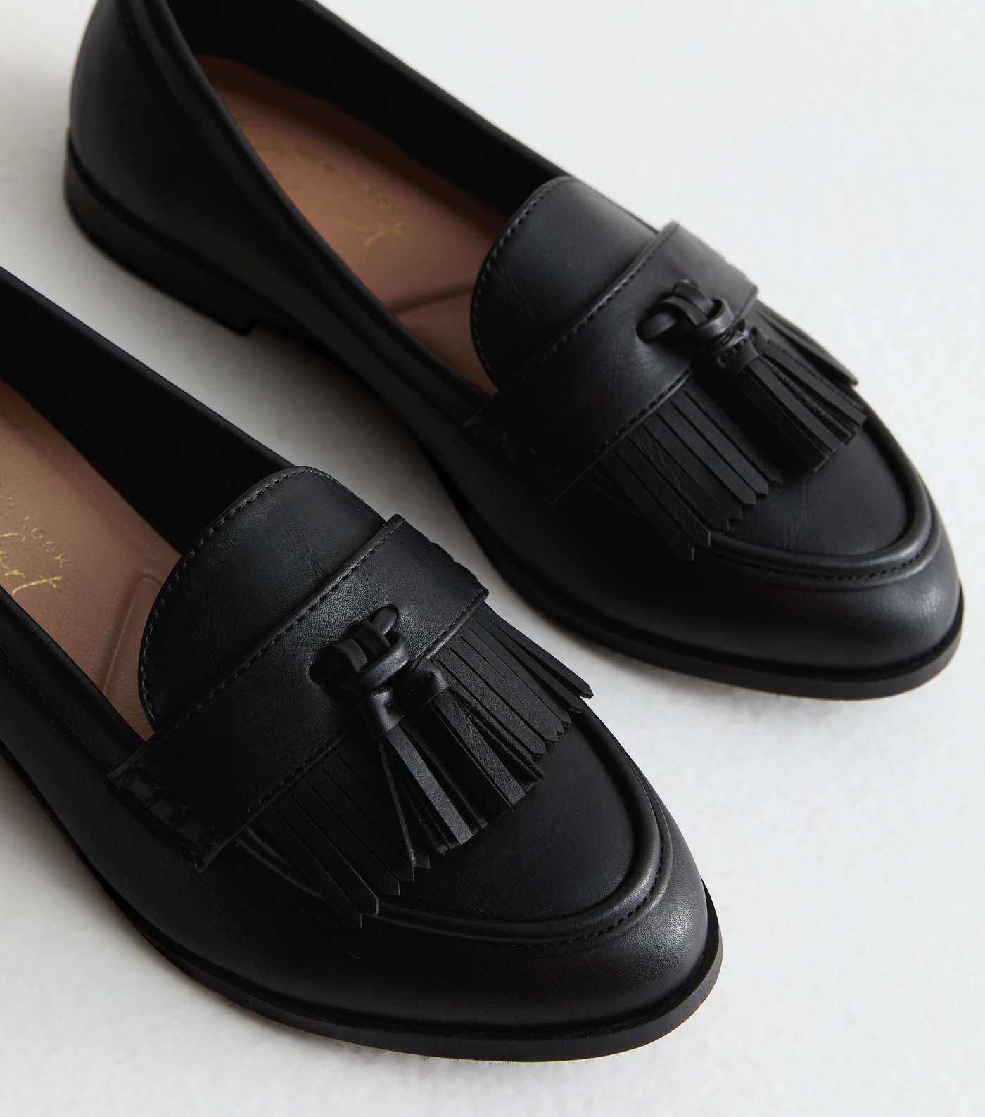 Wide Fit Black Leather-Look Tassel Front Loafers Image 3