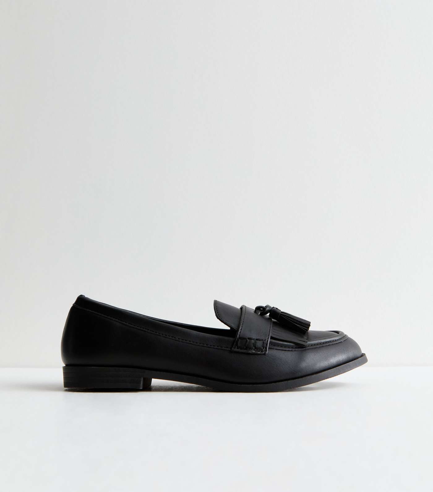 Wide Fit Black Leather-Look Tassel Front Loafers Image 5