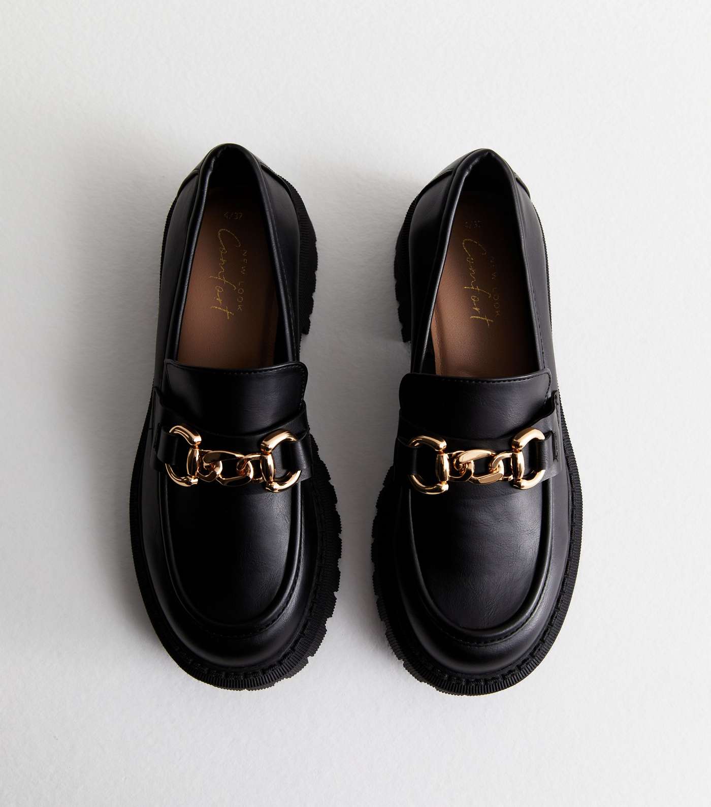 Black Leather-Look Chain Chunky Loafers Image 3