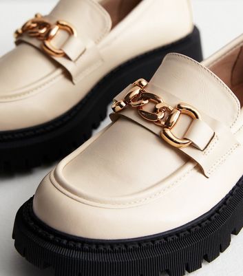 Cream Leather-Look Chain Chunky Loafers New Look