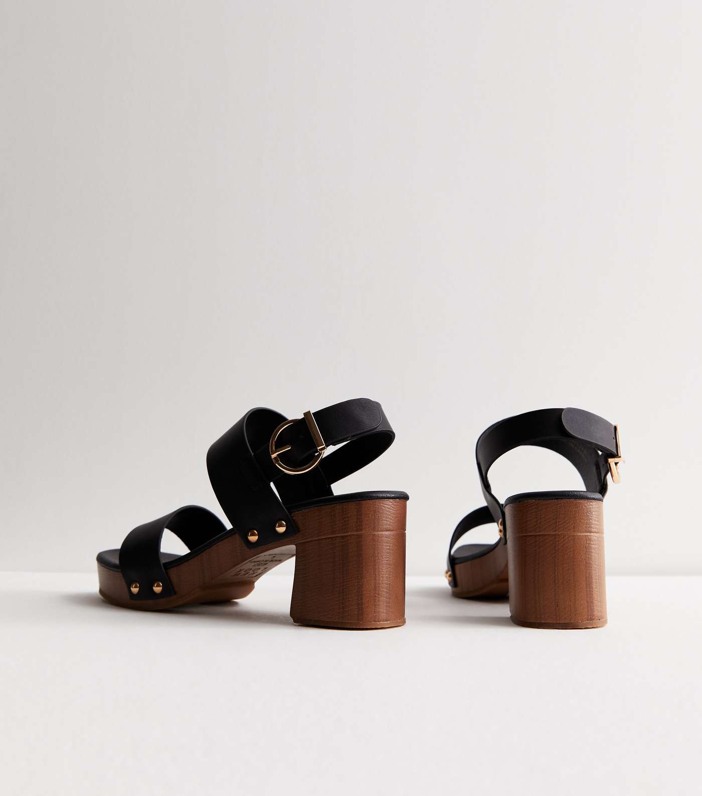 Black Leather-Look 2 Part Block Heel Clog Sandals Image 5