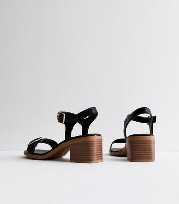 Black buckle block heel sandals best sale