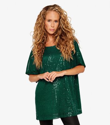 Apricot Green Sequin 1/2 Sleeve Top New Look