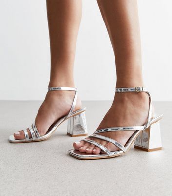 Silver Strappy Block Heels With Crystal and Pearl Straps - Etsy