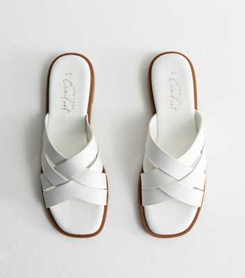 White Leather-Look Cross Strap Mule Sandals
