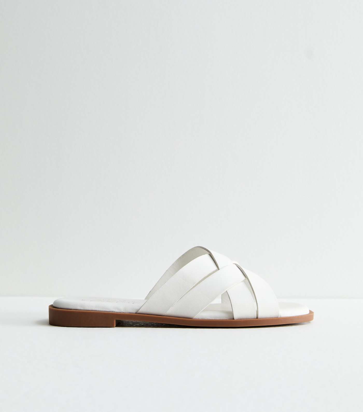 White Leather-Look Cross Strap Mule Sandals Image 3