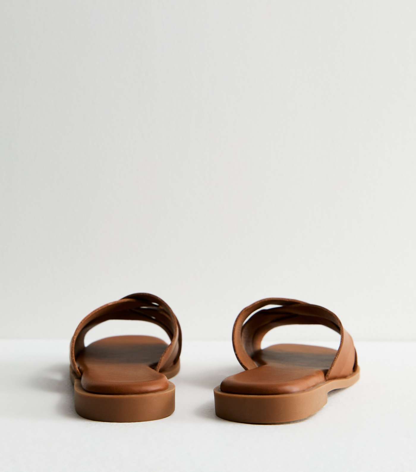 Tan Leather-Look Cross Strap Mule Sandals Image 4