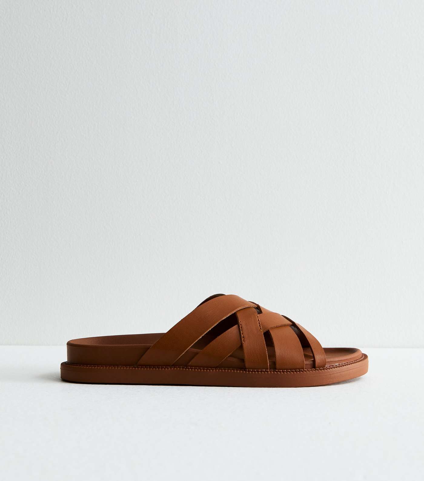 Tan Leather-Look Cross Strap Chunky Sandals Image 3