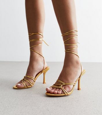 Public Desire Gold Strappy Heeled Sandals New Look