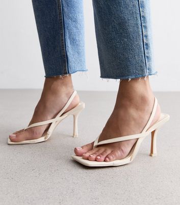 Women - Heeled-Sandals: Square Toe Post Rhinestone Strappy Heels (37.59 EUR)
