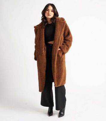 New look petite camel revere collar longline outlet coat