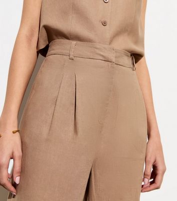 Light Brown Linen-Blend Wide Leg Tailored Trousers New Look