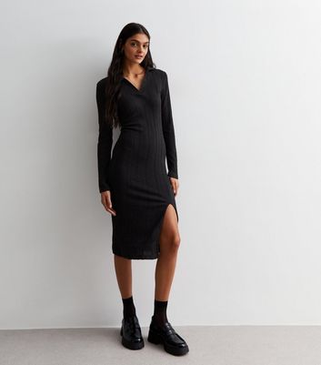 Cutie London Black Cable Knit Bodycon Midi Dress New Look