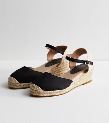 Black Low Wedge Espadrille Sandals New Look