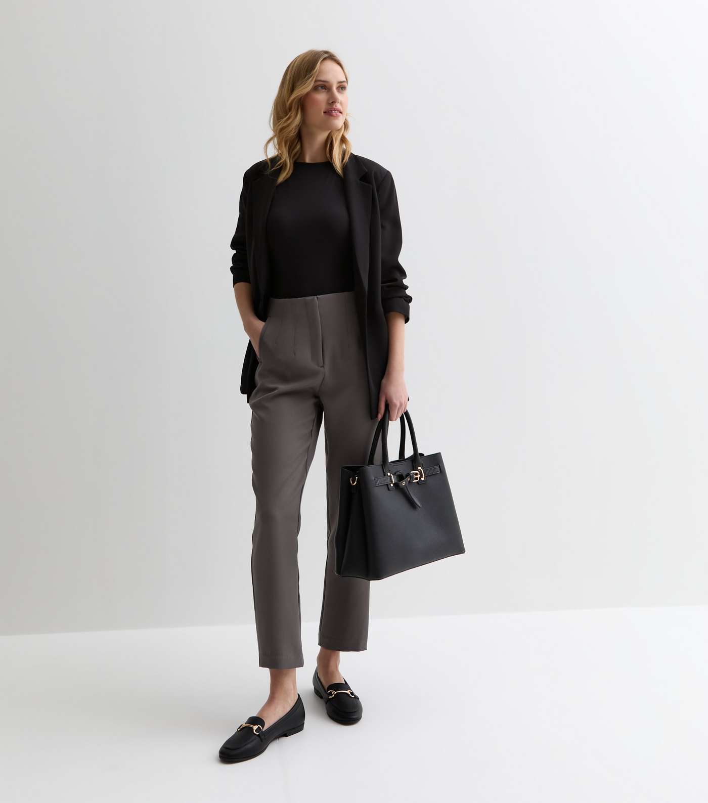 Grey Dart Pleat Tapered Trousers Image 3