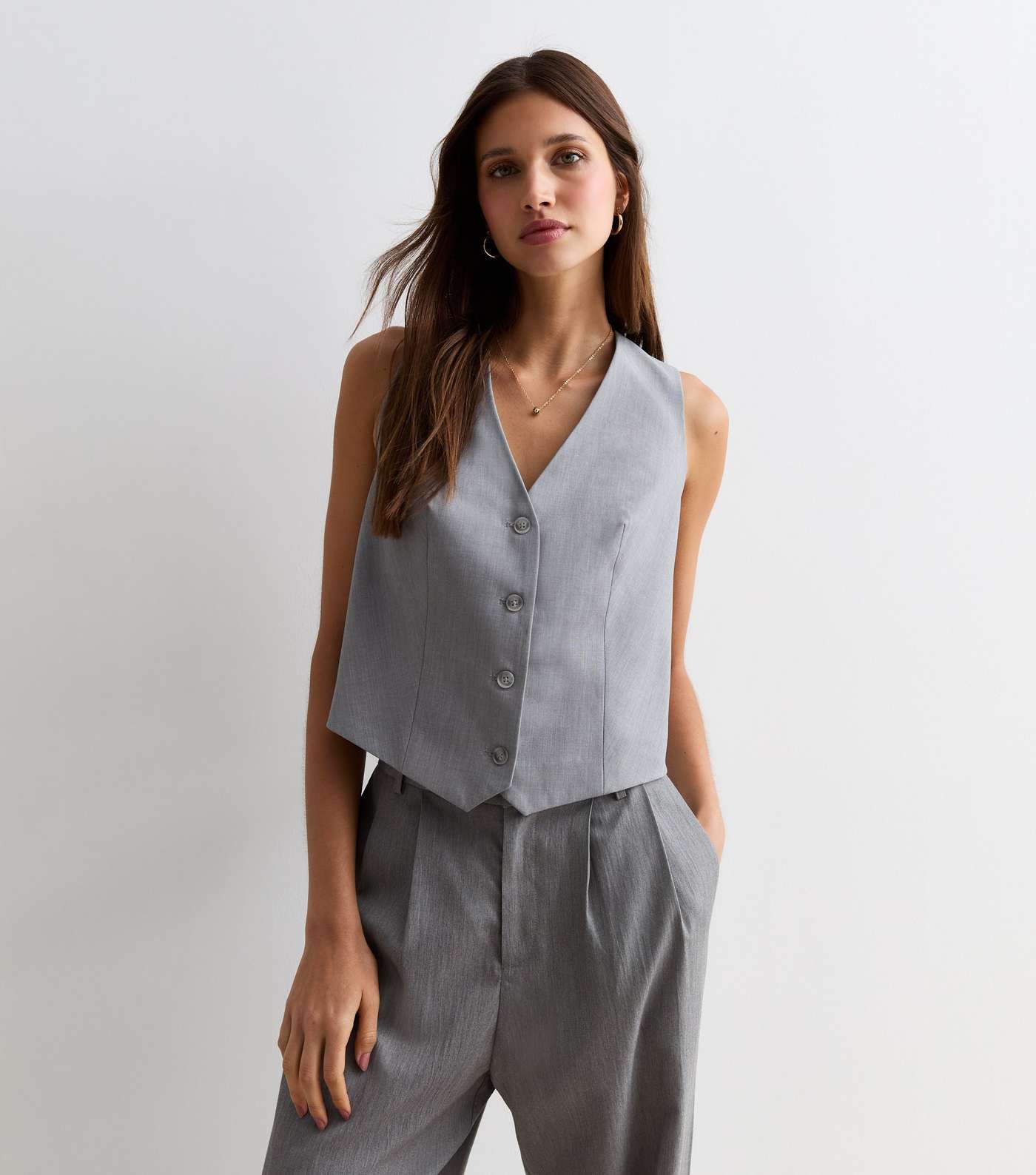 Grey Marl Button Front Waistcoat Image 2
