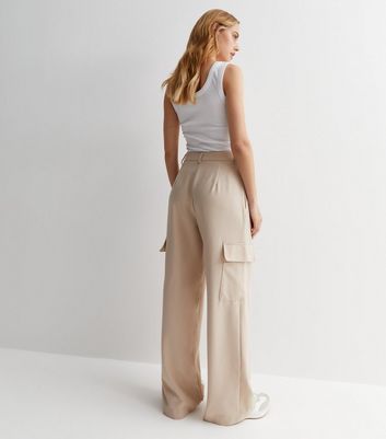 Stone Wide Leg Cargo Trousers New Look