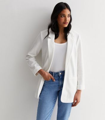 White Textured Jersey Blazer New Look