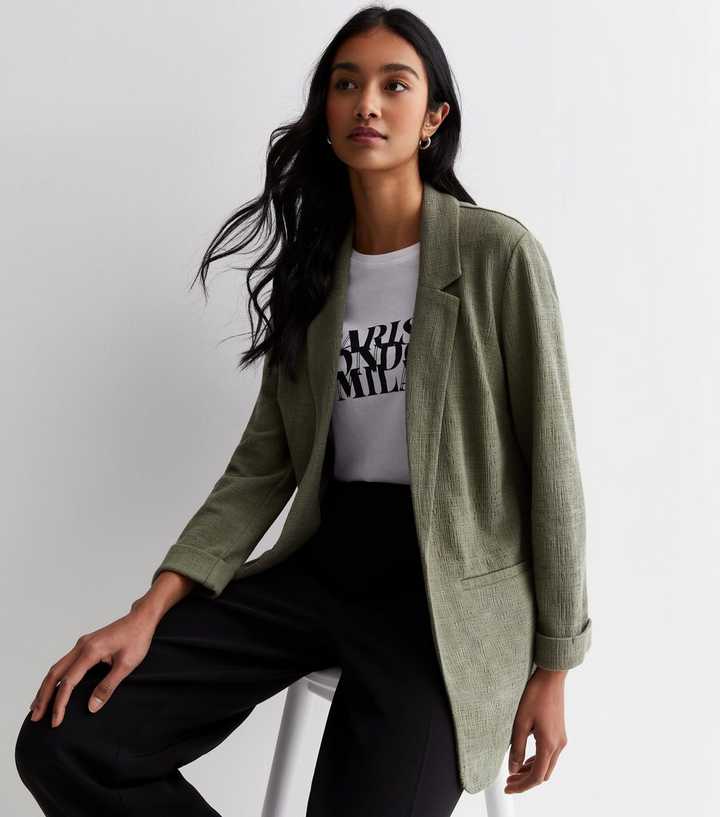 Khaki Textured Jersey Blazer