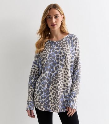 Blue Vanilla Blue Leopard Print Knit Jumper New Look
