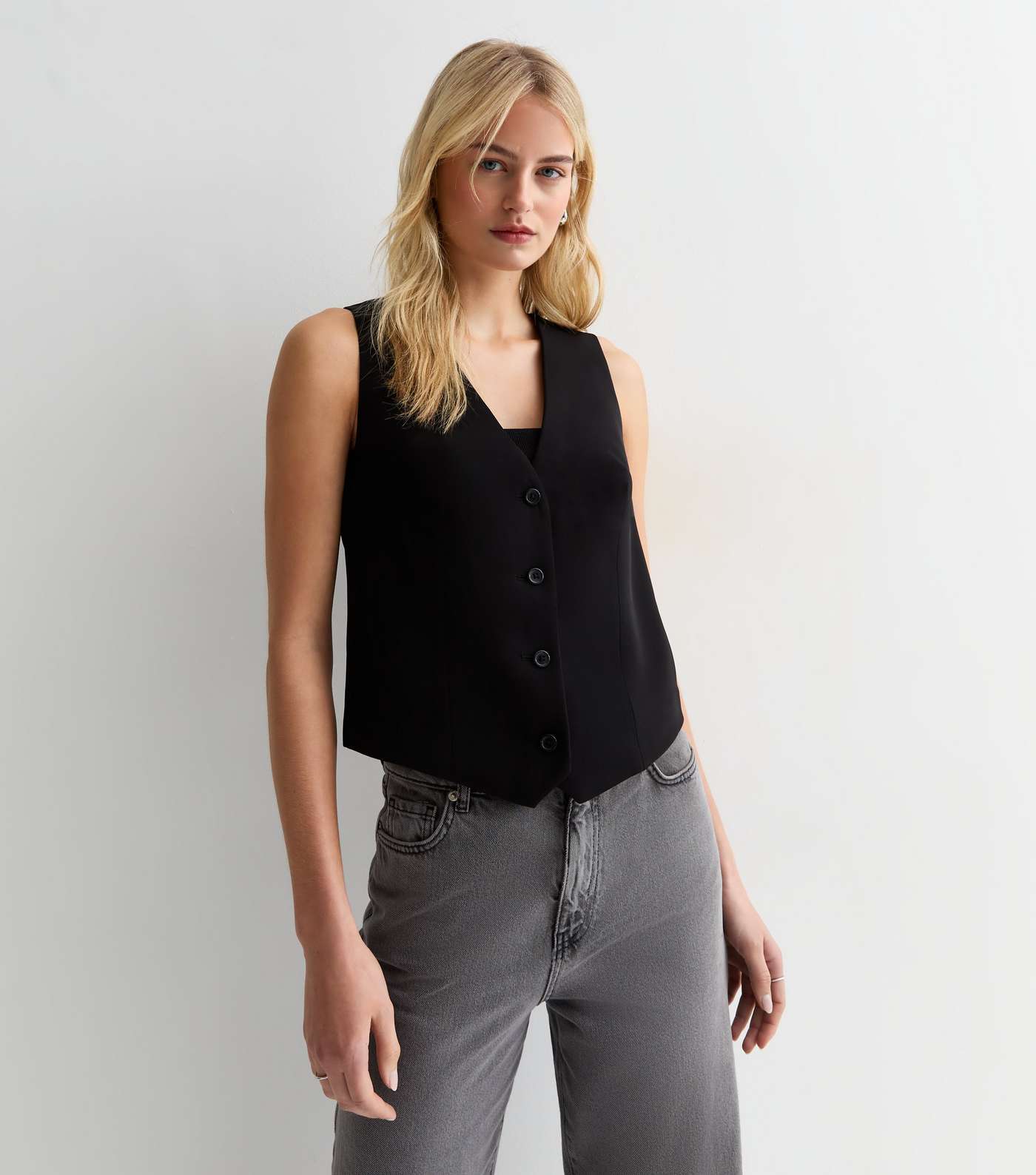 Tall Black Button Front Waistcoat Image 3