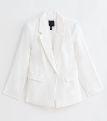 Petite White Single Breasted Linen-Blend Blazer New Look