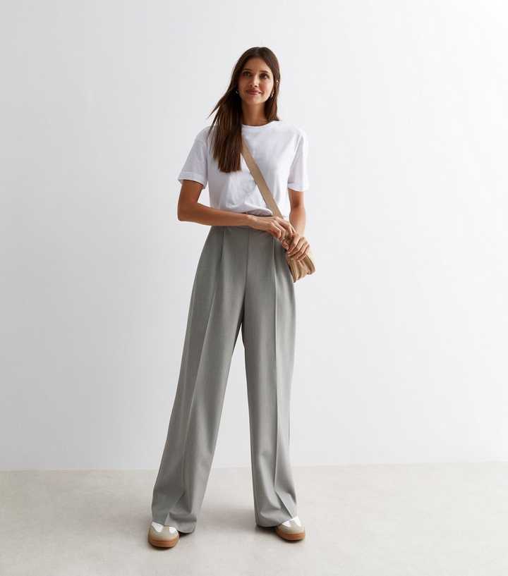 Grey Marl High Waist Tailored Wide Leg Trousers