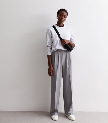 Tall Grey Marl Wide Leg Trousers New Look