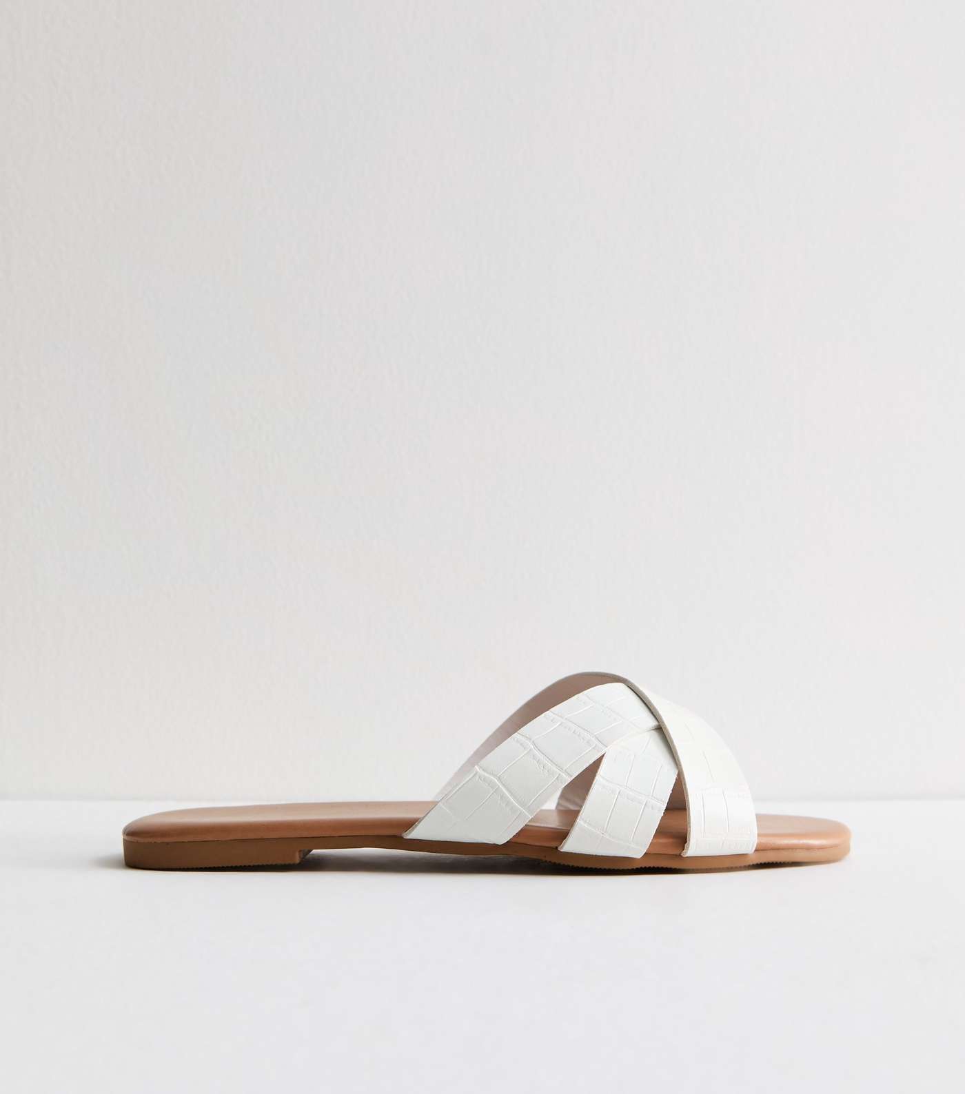 White Leather-Look Faux Croc Mule Sliders Image 5