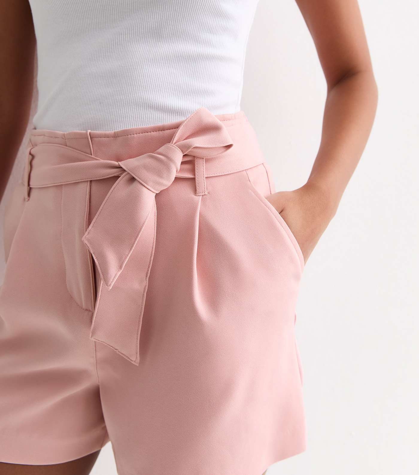 Pale Pink Tie Waist Shorts Image 2
