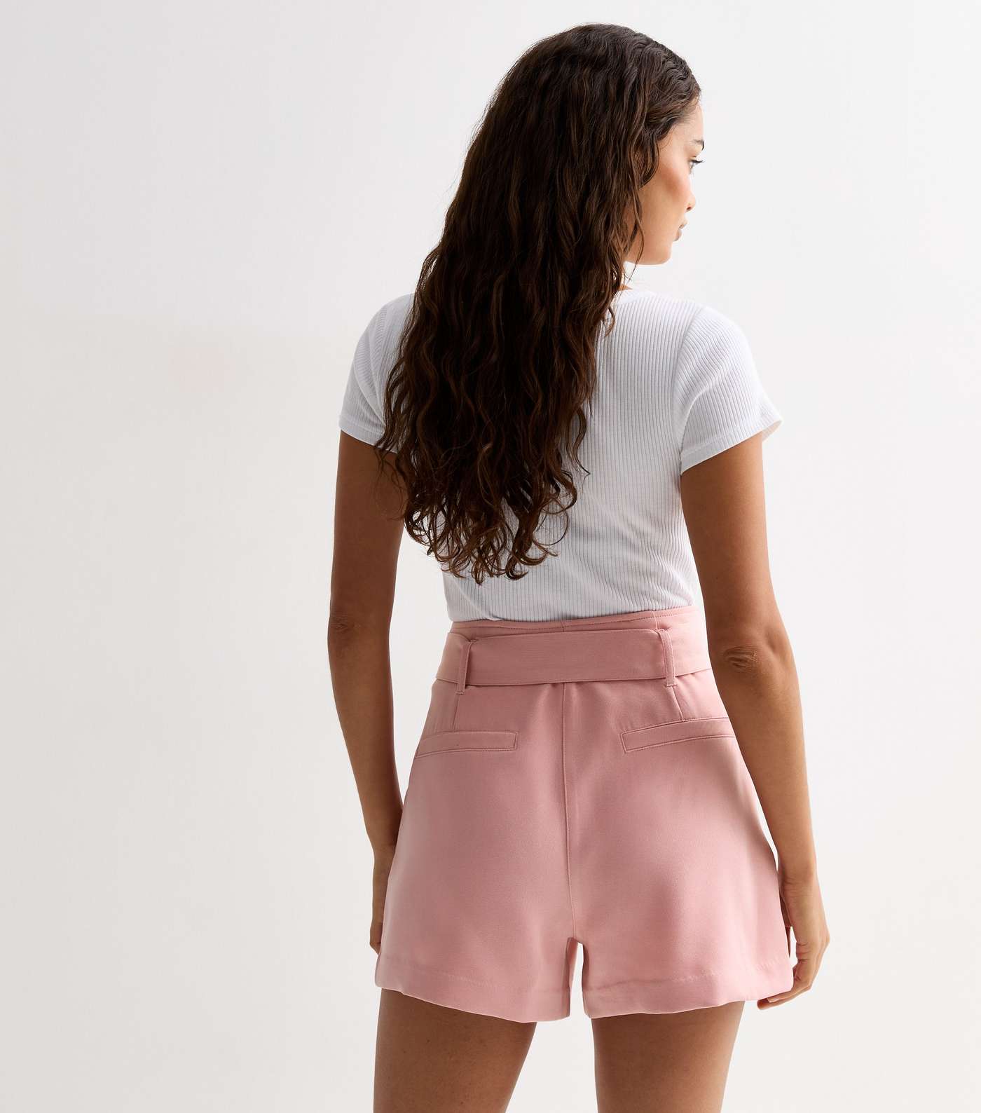 Petite Pale Pink Tie Waist Shorts Image 4