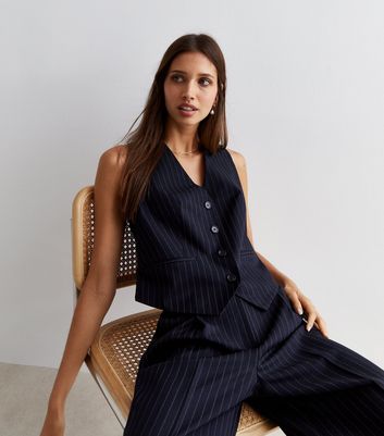 Navy Pinstripe High Waist Wide Leg Trousers New Look