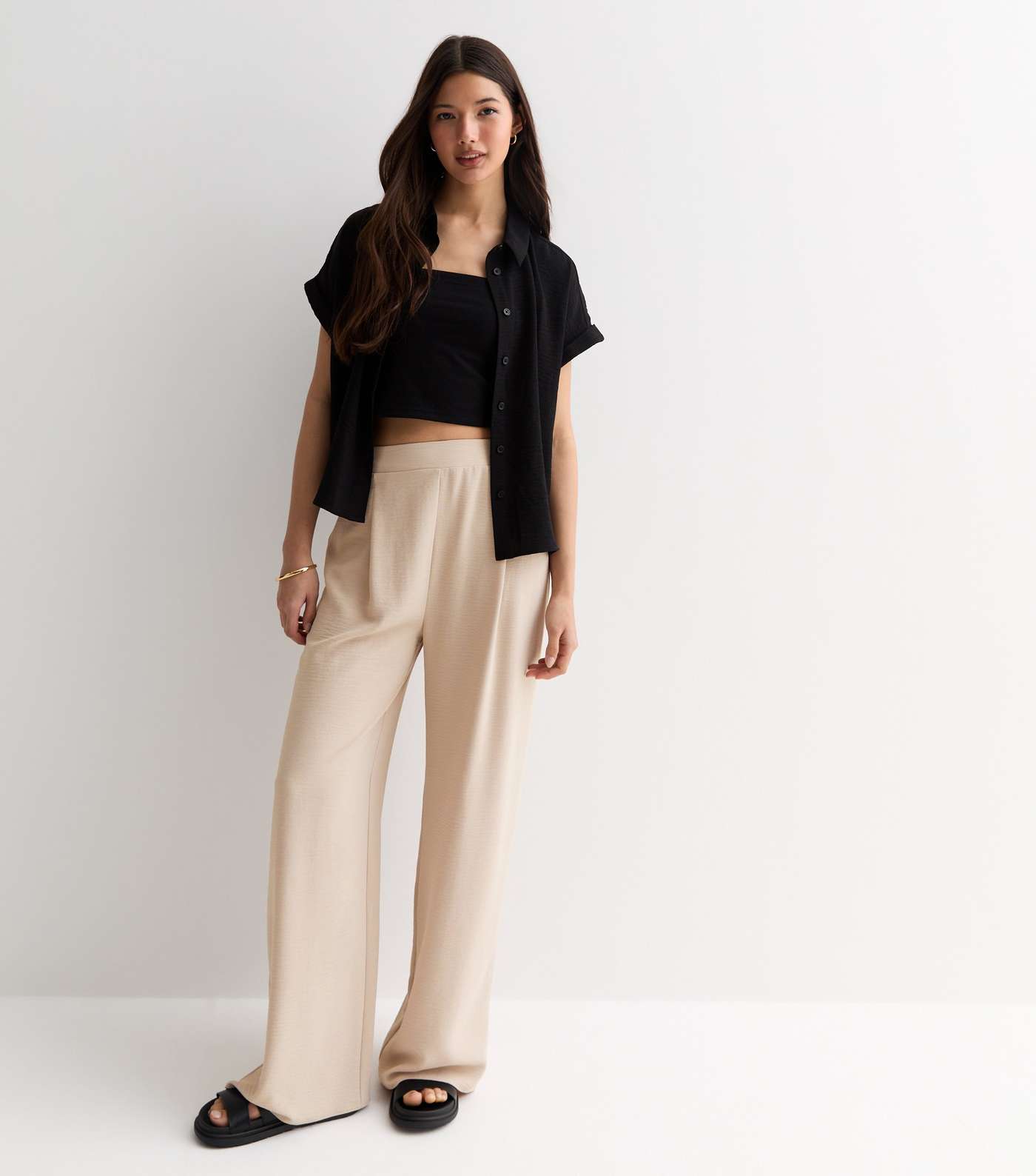 Stone Wide Leg Trousers Image 3
