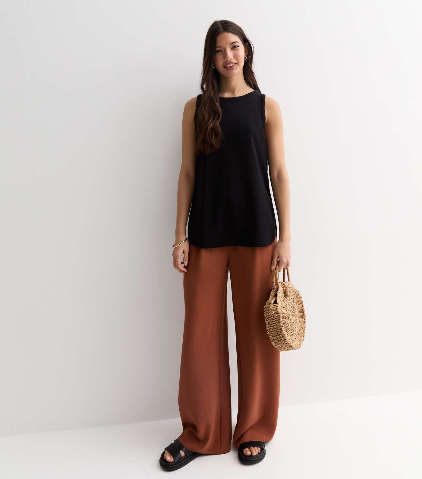 Rust Wide Leg Trousers Image 3