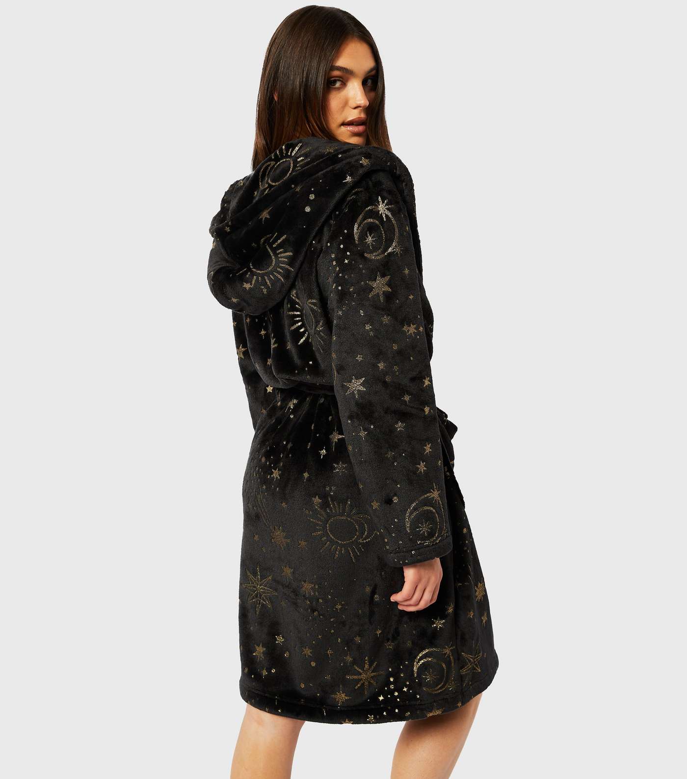 Skinnydip Black Star Print Fleece Dressing Gown Image 5