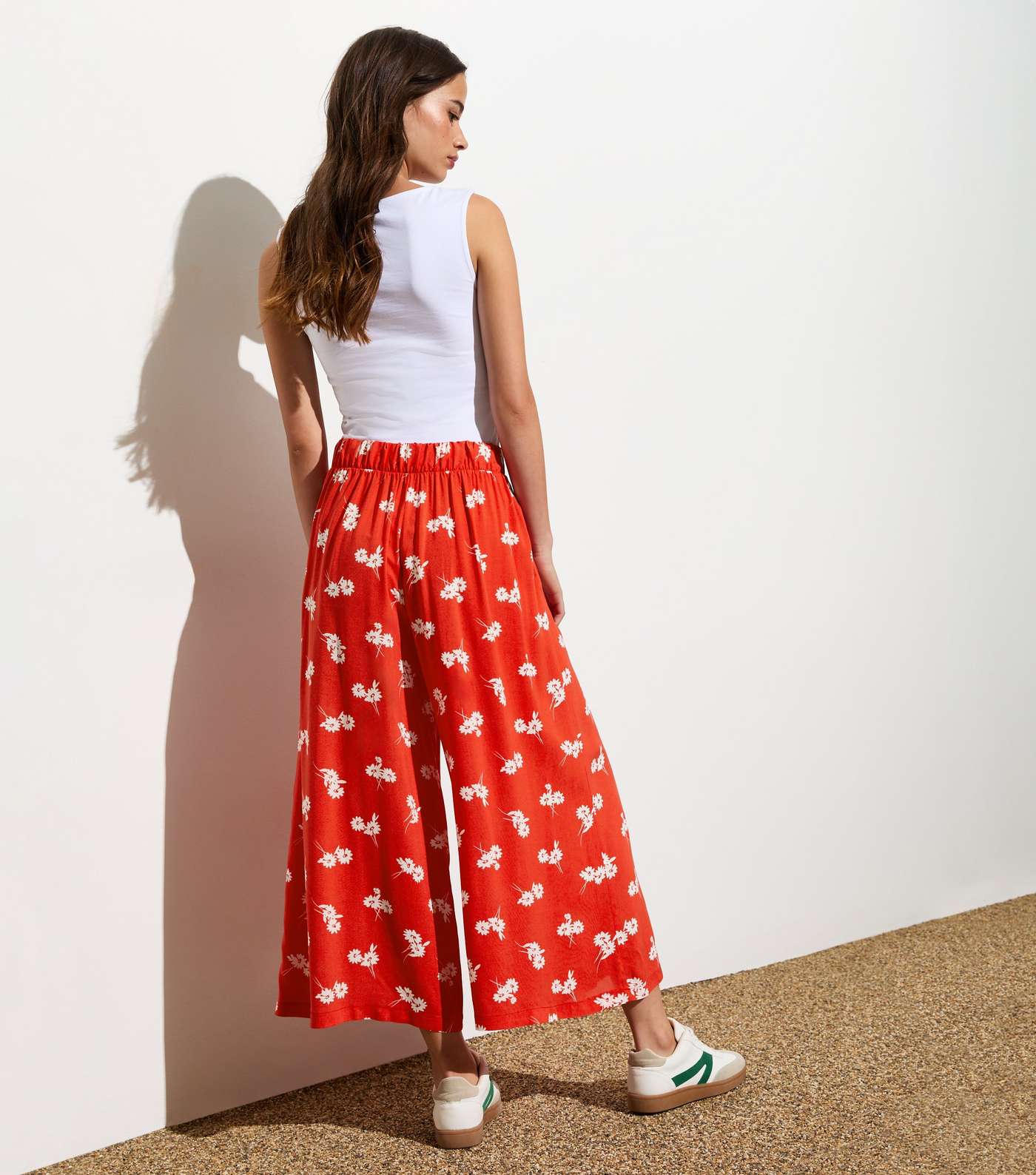 Red Floral Wide Leg Crop Trousers Image 4
