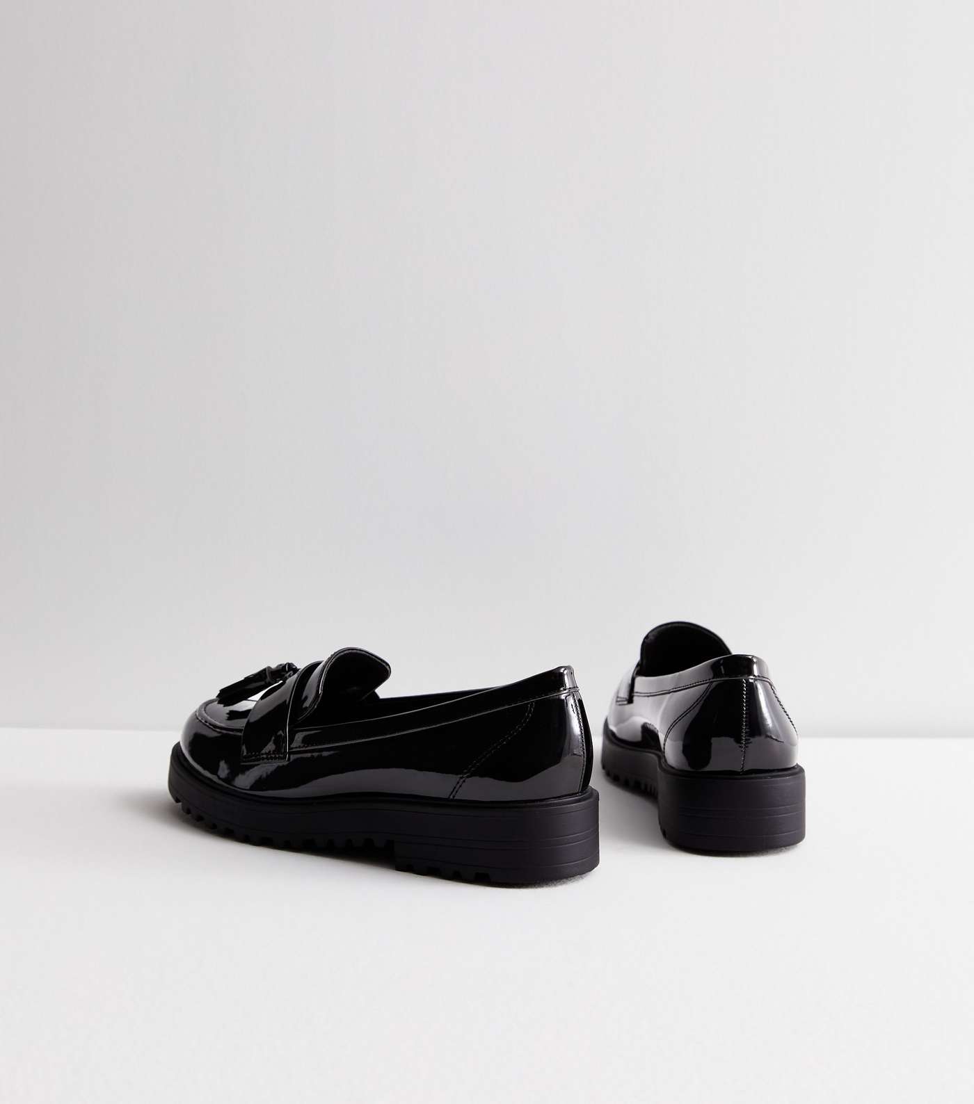 Wide Fit Black Patent Chunky Tassel Loafers Image 4
