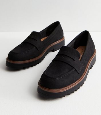 Black Suedette Chunky Loafers New Look