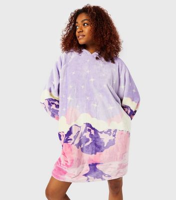 Skinnydip Lilac Landscape Print Fleece Blanket Hoodie New Look