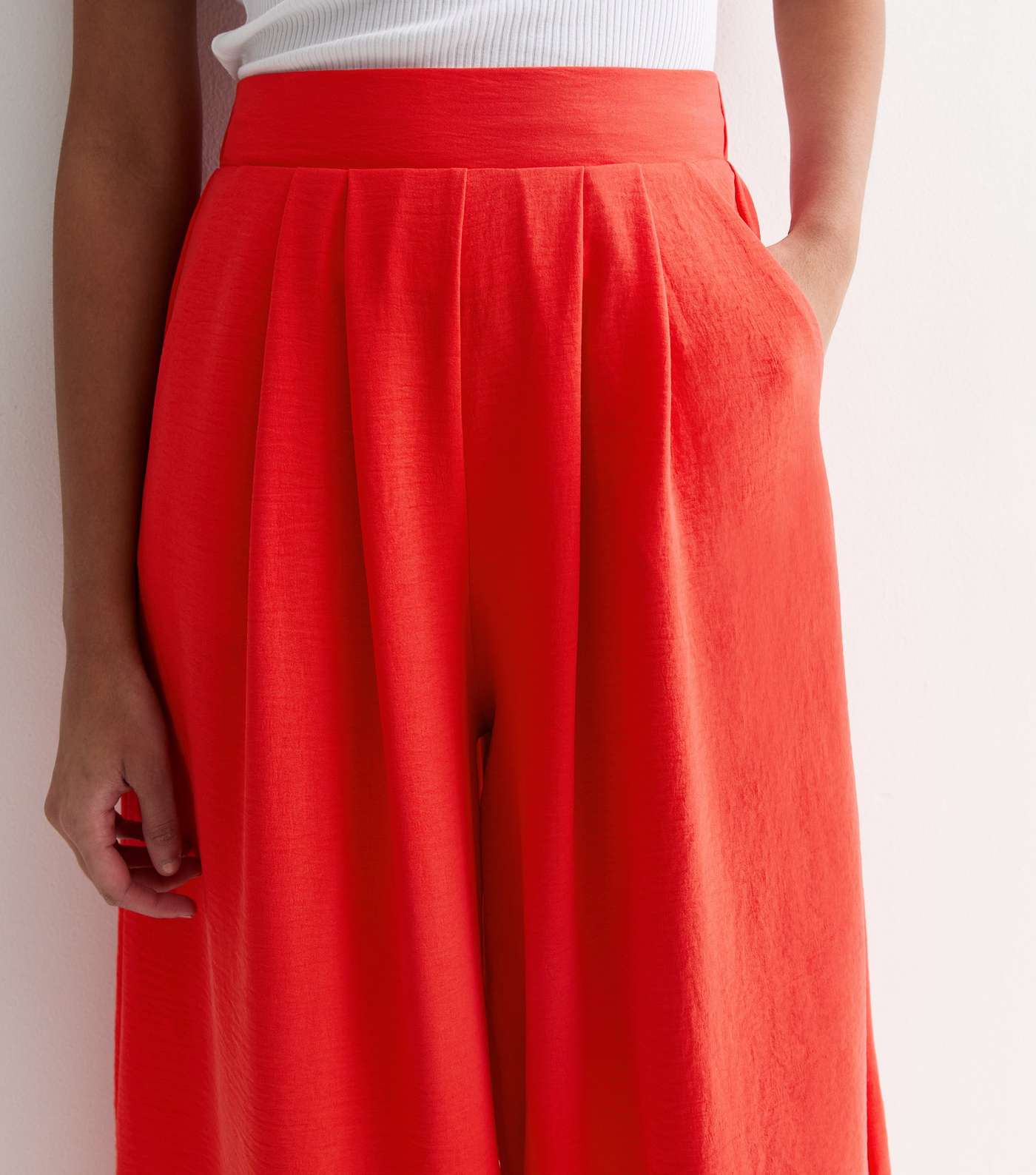 Red Wide Leg Crop Trousers Image 2